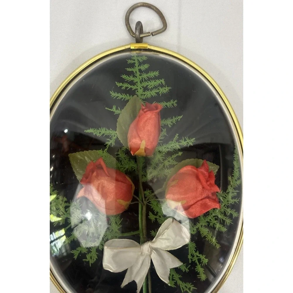 Bubble Convex Frame Vintage Preserved Rose Arrangement With Bow